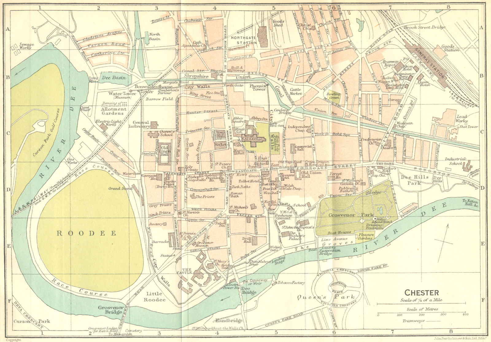 CHESHIRE. Chester Town Plan 1924 old antique vintage map chart